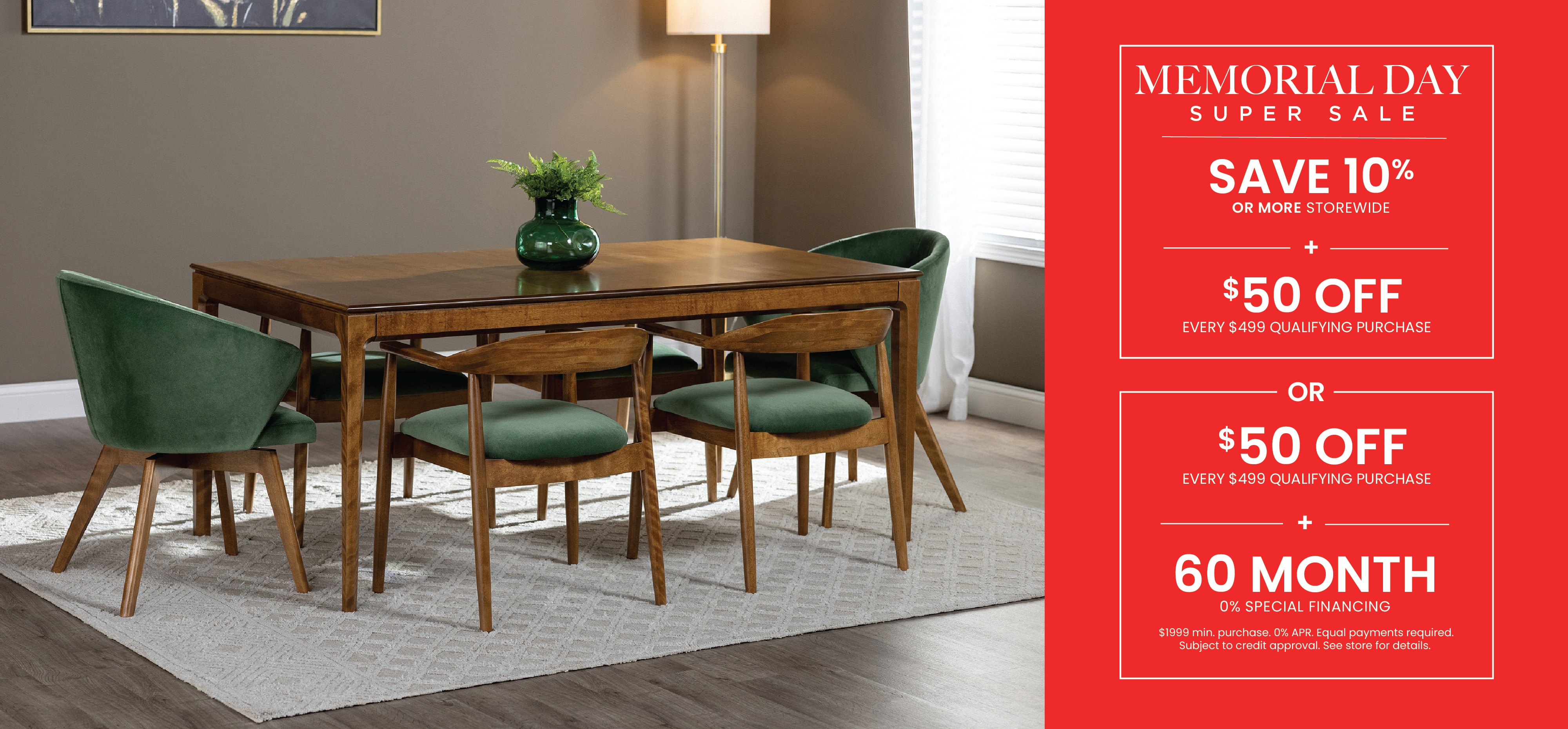 Save 10% + $50 Off Every $499 or Save 10% + 60 Month 0% Finance