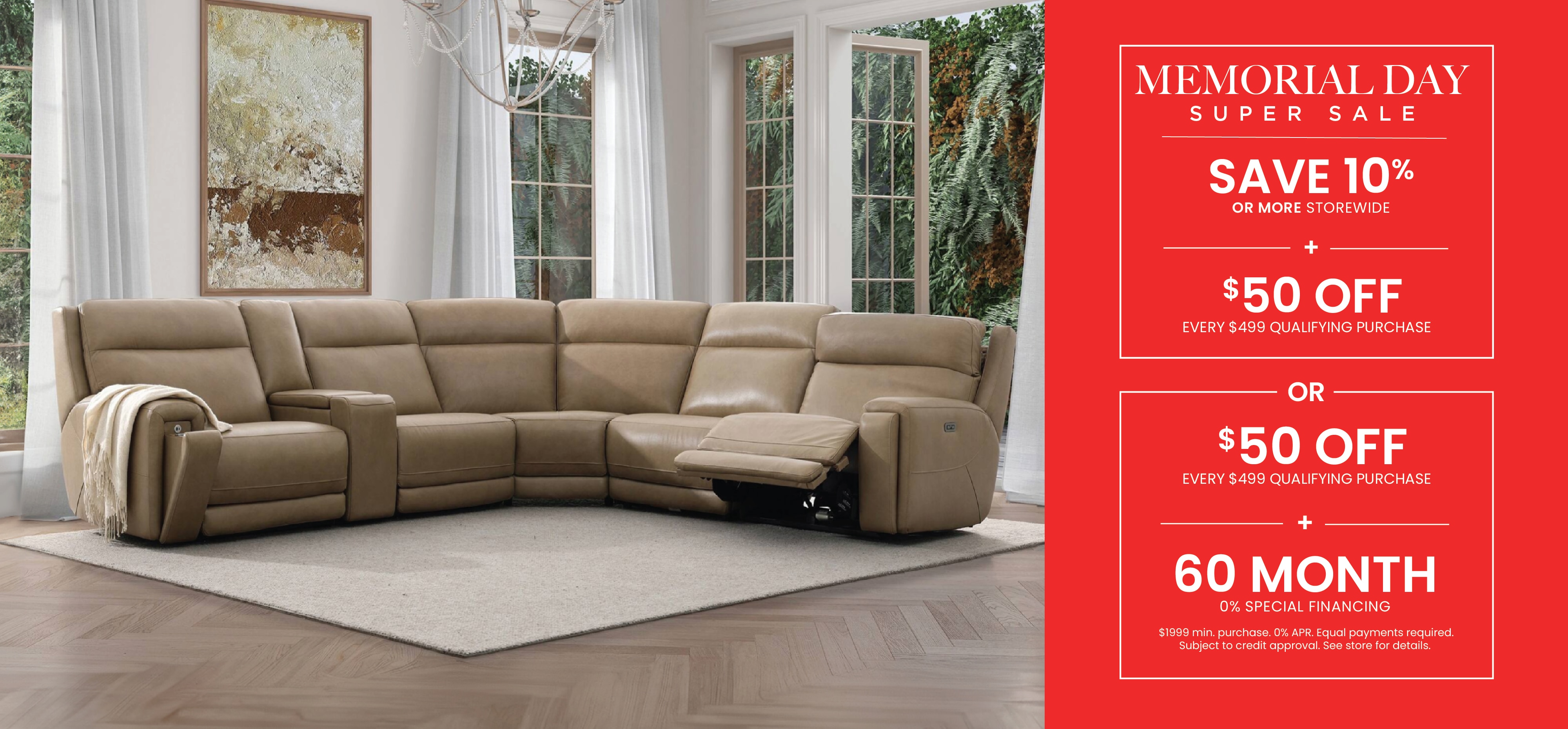 Save 10% + $50 Off Every $499 or Save 10% + 60 Month 0% Finance