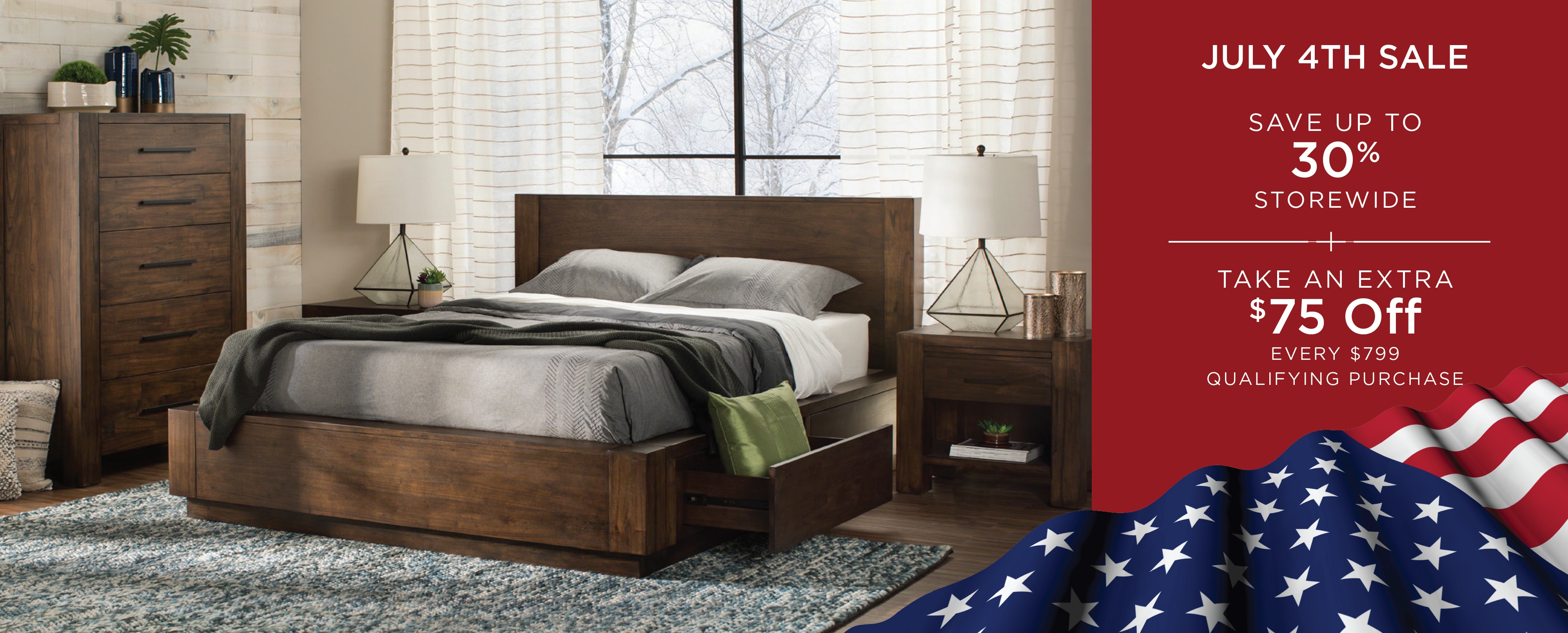 Save up to 30% + an extra $75 off $799 during our July 4 Sale