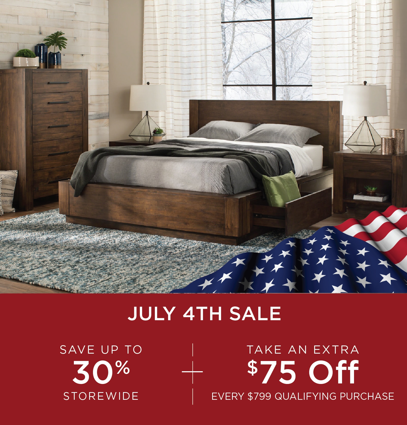 Save up to 30% + an extra $75 off $799 during our July 4 Sale