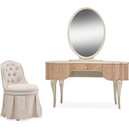 Michael Amini Villa Cherie Vanity Mirror, Desk & Bench