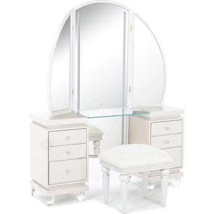 Glimmering Heights Vanity Mirror, Desk & Bench