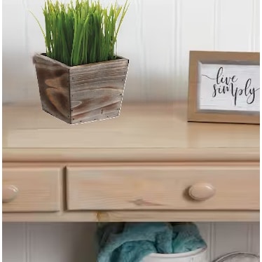 Grass in Small Wood Planter 4.5"W x 8"H