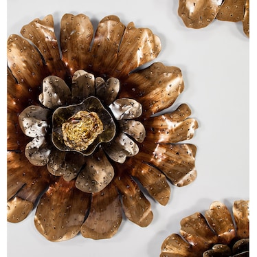 Set of 5 Bronze Metal and Glass Flowers Wall Decor 14/16/32"Rnd