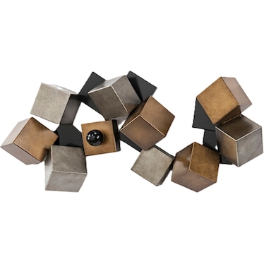 Black, Silver and Bronze Wood Cubes Wall Decor 64"W x 30"H