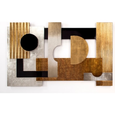 Silver, Gold, and Black Wood Geo Design Wall Decor 66"W x 40"H