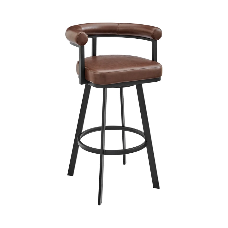 armn black metal   faux brown inch & over bar seat stool   