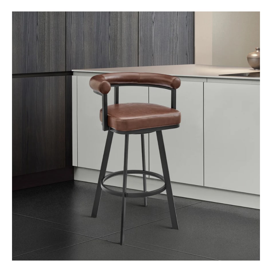 armn black metal   faux brown inch & over bar seat stool   