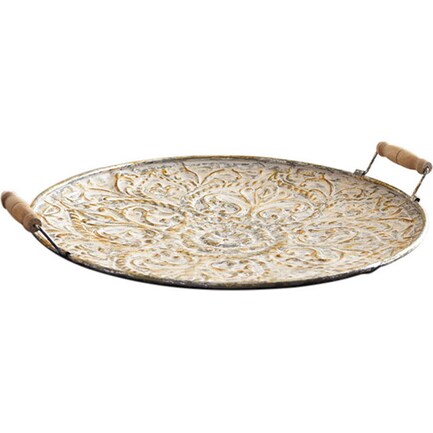Cream and Gold Metal Tray With Handles 28"W x 31"H