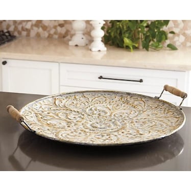 Cream and Gold Metal Tray With Handles 28"W x 31"H