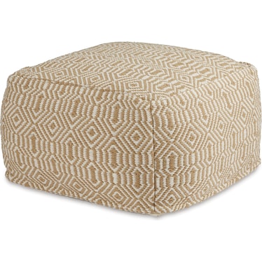 Tan and Ivory Geo Pouf 22.25"W x 14.5"H