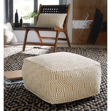 Tan and Ivory Geo Pouf 22.25"W x 14.5"H