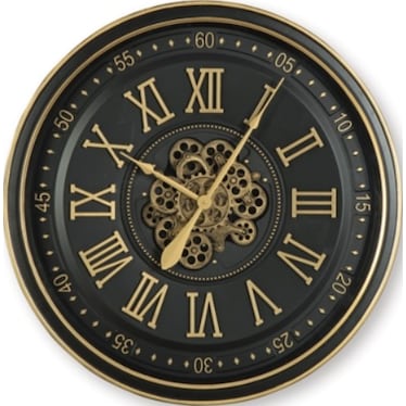 Black and Gold Metal Gears Wall Clock 32" Round