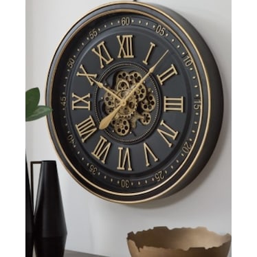 Black and Gold Metal Gears Wall Clock 32" Round