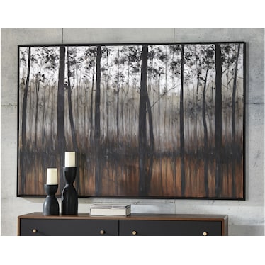 Black, Silver, and Orange Tree Framed Painting 72"W x 48"H