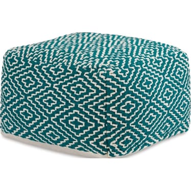 Blue and White Geo Pouf 22.25"W x 14.5"H