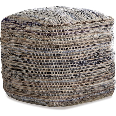 Blue and Tan Pouf 16"W x 16"H