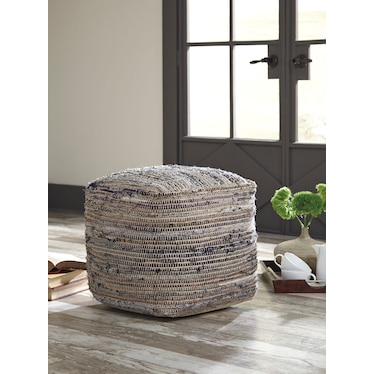 Blue and Tan Pouf 16"W x 16"H