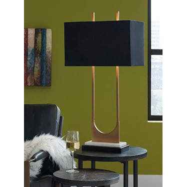 Brass with Black Shade Table Lamp 33"H