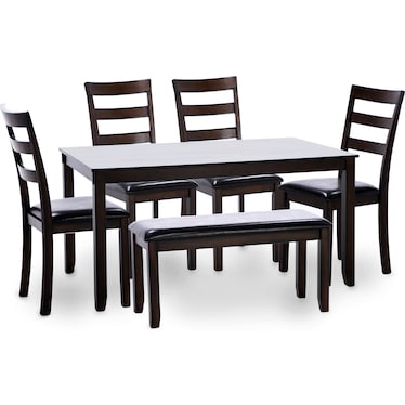 Colton 6-Pc. Dining Set Includes Bench, Brown