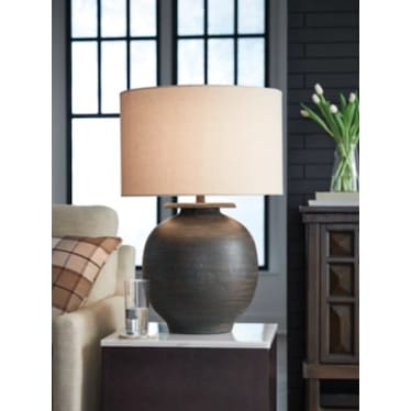 Antique Brown Metal Table Lamp 29"H