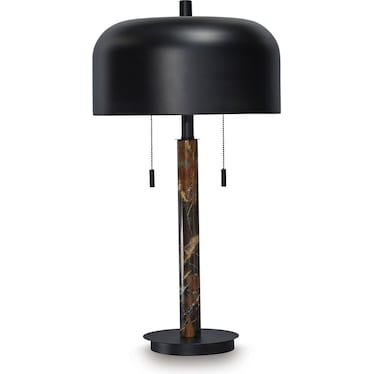 Brown Marble and Black Shade Table Lamp 27"H