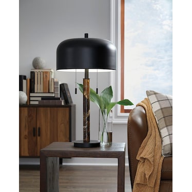 Brown Marble and Black Shade Table Lamp 27"H