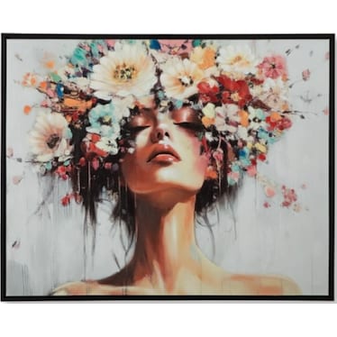 Floral Lady Embellished Framed Painting 50"W x 40"H