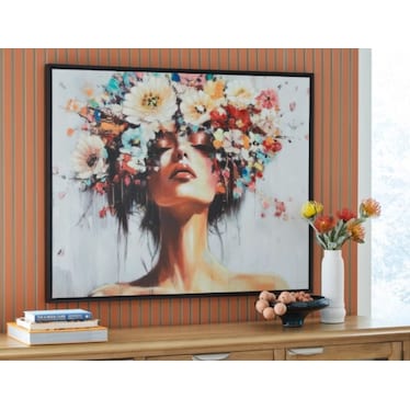 Floral Lady Embellished Framed Painting 50"W x 40"H