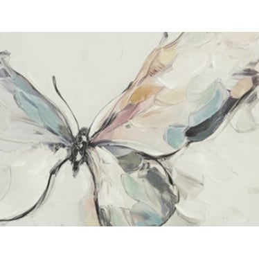 Cream, Charcoal, Blue, and Tan Butterfly Handpainted Framed Canvas 60"W x 36"H