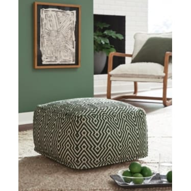 Green and White Geo Pouf 22.25"W x 14.5"H