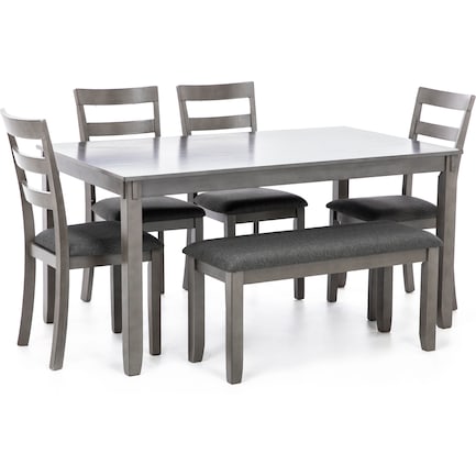 CMA Colton 6-Pc. Dining Set Includes Bench, Gray