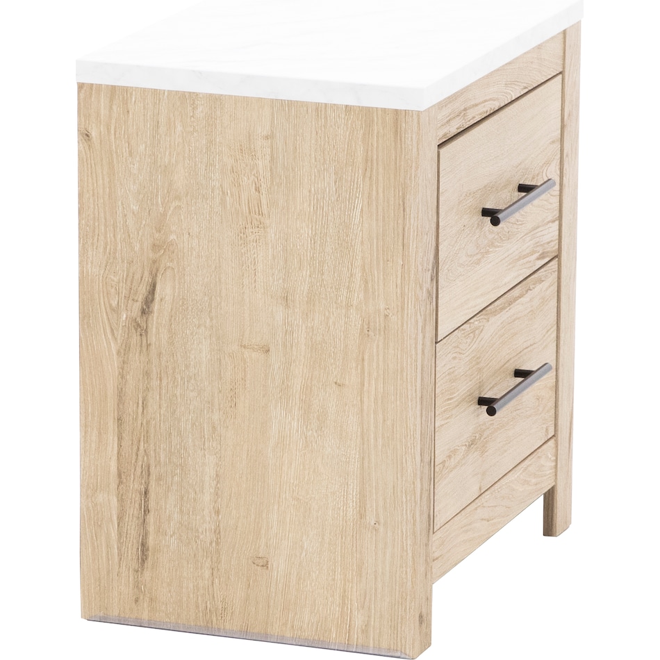 ashy light natural   replicated calcutta marble top two drawer   