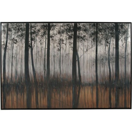 Black, Silver, and Orange Tree Framed Painting 72"W x 48"H