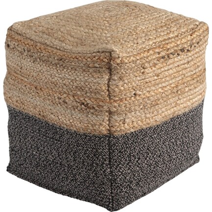 Natural and Black Jute Pouf 16"W x 16"H