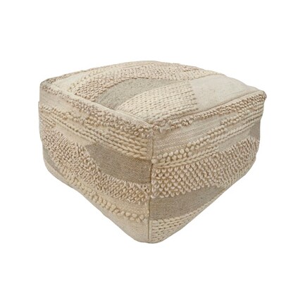 Beige and Grey Textured Pouf 23"W x 14"H