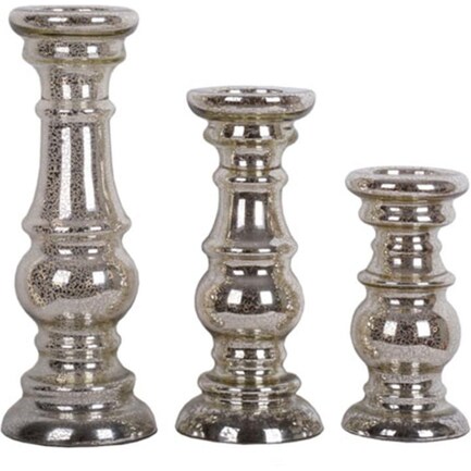 Set of 3 Mercury Glass Candleholders 9.5/12.5/15.5"H
