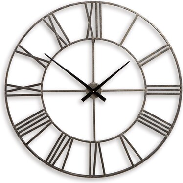 Antique Silver Roman Numeral Metal Wall Clock 36"