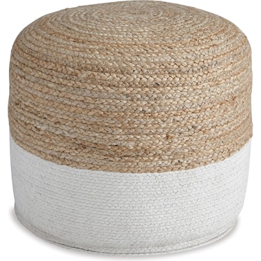 Natural and White Jute-Cotton Pouf 19"W x 18"H