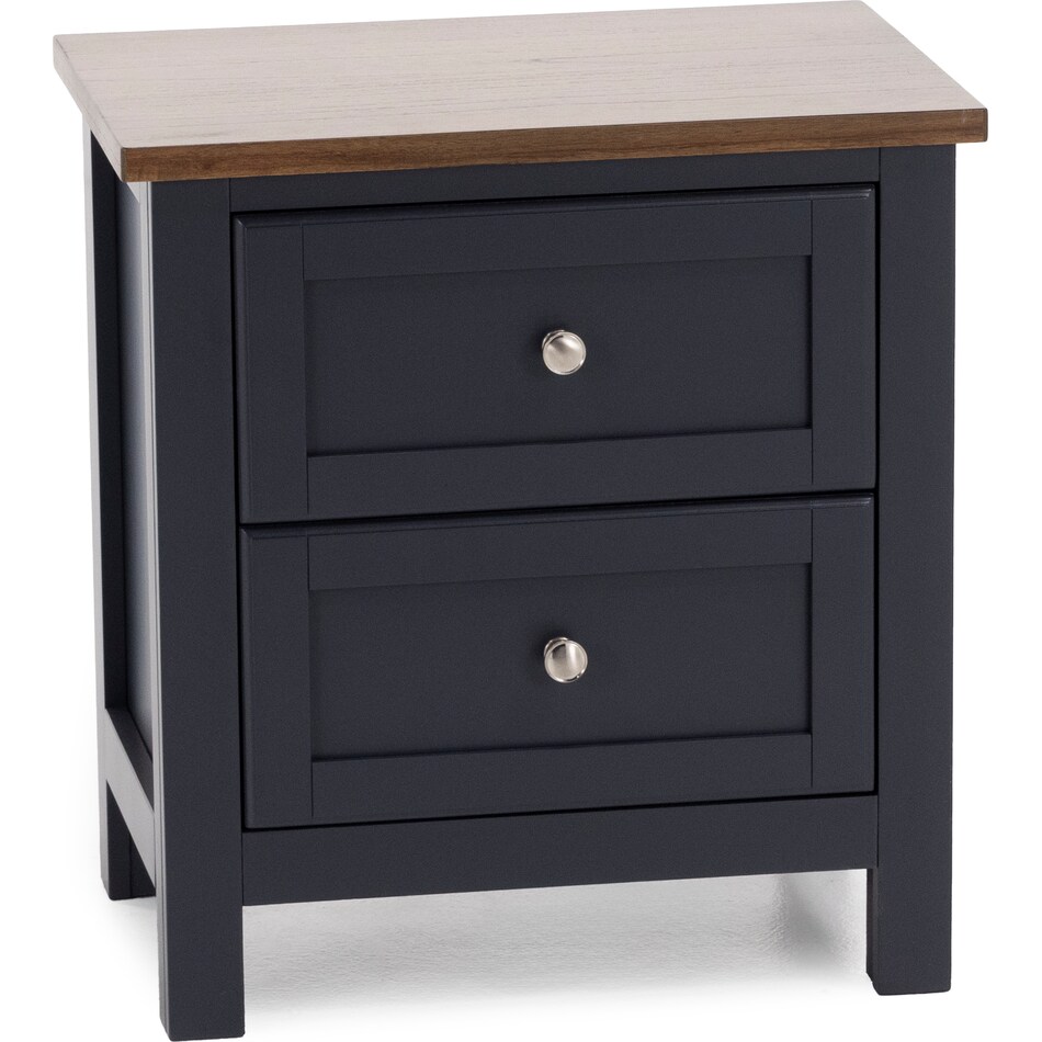 ashy two tone slate blue & brown two drawer   