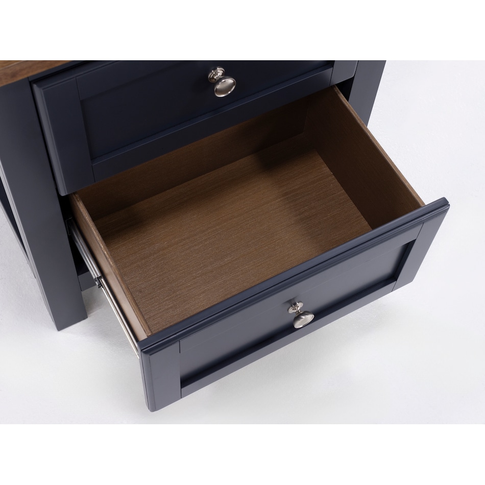 ashy two tone slate blue & brown two drawer   