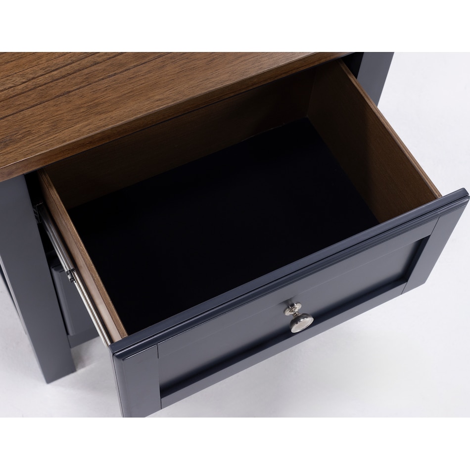 ashy two tone slate blue & brown two drawer   