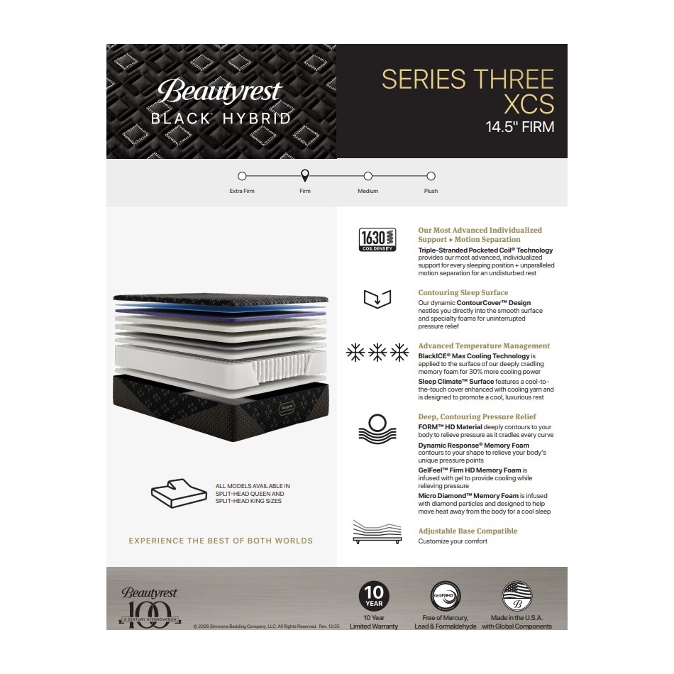 beautyrest black hybrid black split head queen   