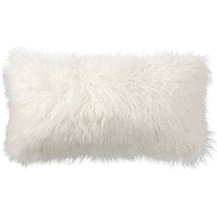 White Mongolian Fur Pillow 24"W x 16"H
