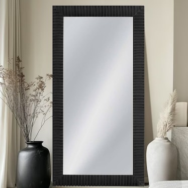 Matte Black Carved Frame Leaner Mirror 32"W x 72"H