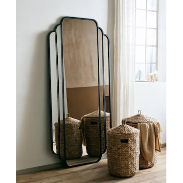 Black Metal Art Deco Leaner Mirror 35"W x 71"H