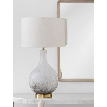 White Art Glass Table Lamp 34"H