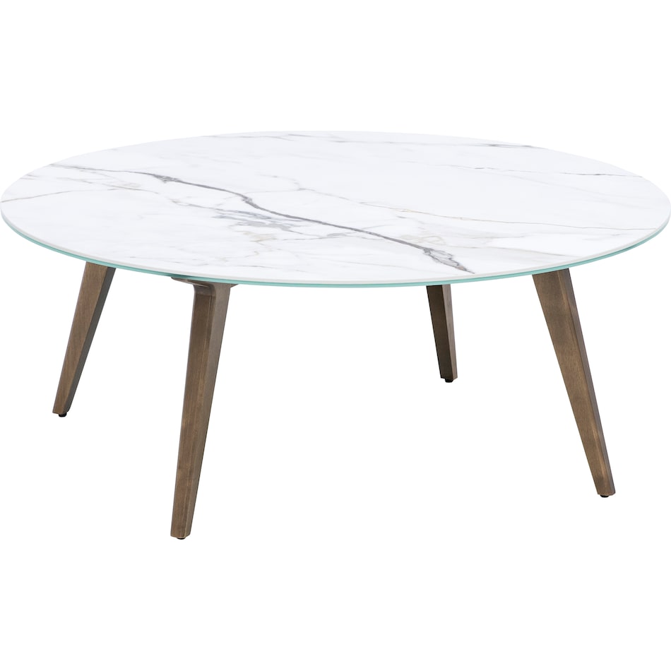 canadel  pecan washed   porcelain top in w shell cocktail table vog  