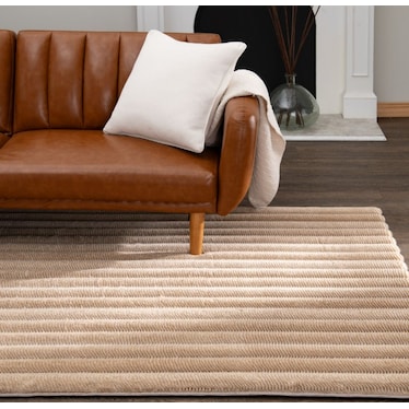Talia Beige Faux Fur/Memory Foam Area Rug 7'6"W x 9'6"L