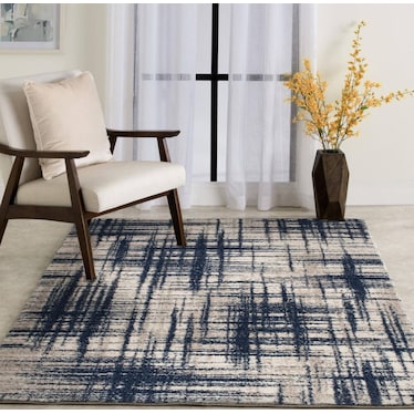 Tulsa Navy/Cream/Tan Hash Area Rug 7'10"W x 9'10"L